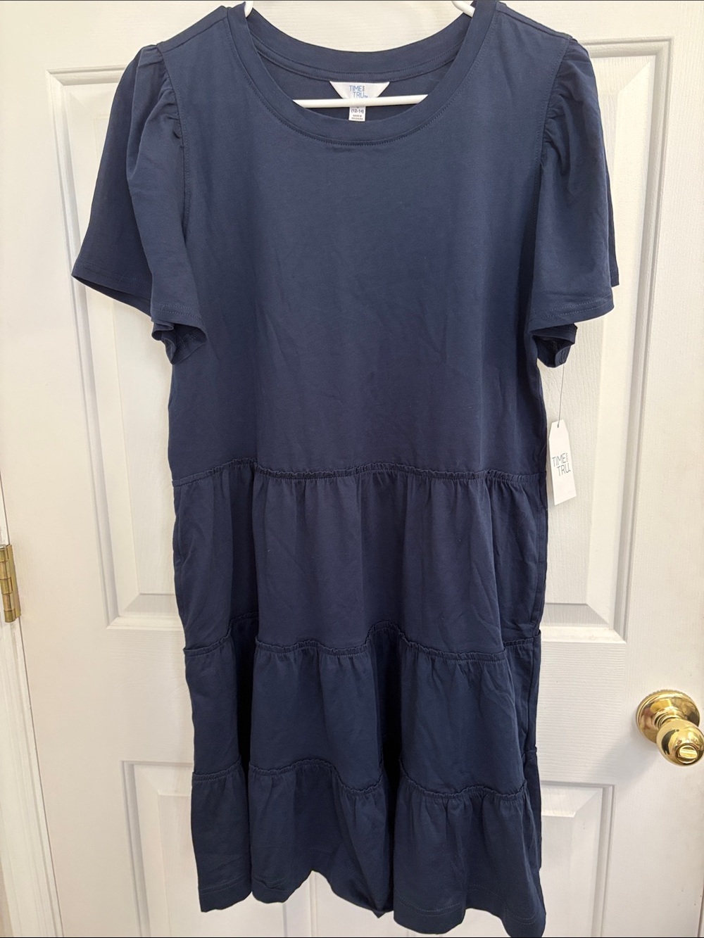Time and Tru Navy Tiered Short Sleeve Knit Dress